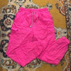 Hot pink cargo nylon jogger pants